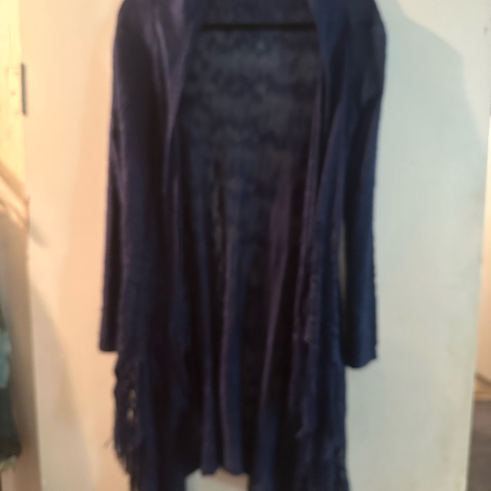 No Boundaries Navy Open-Front Fringe Cardigan